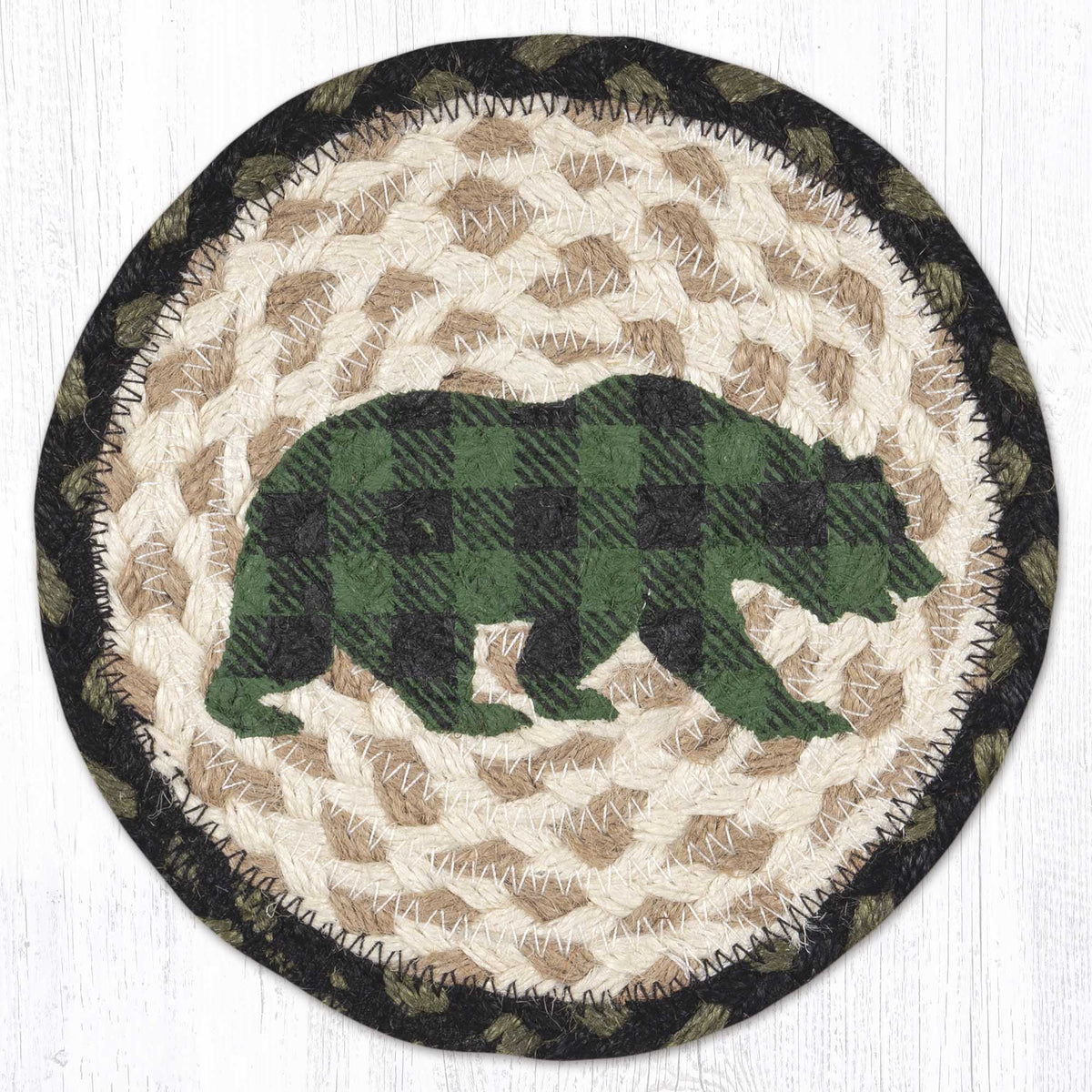 LC-116 Green Plaid Bear Large Coaster – Earth Rugs
